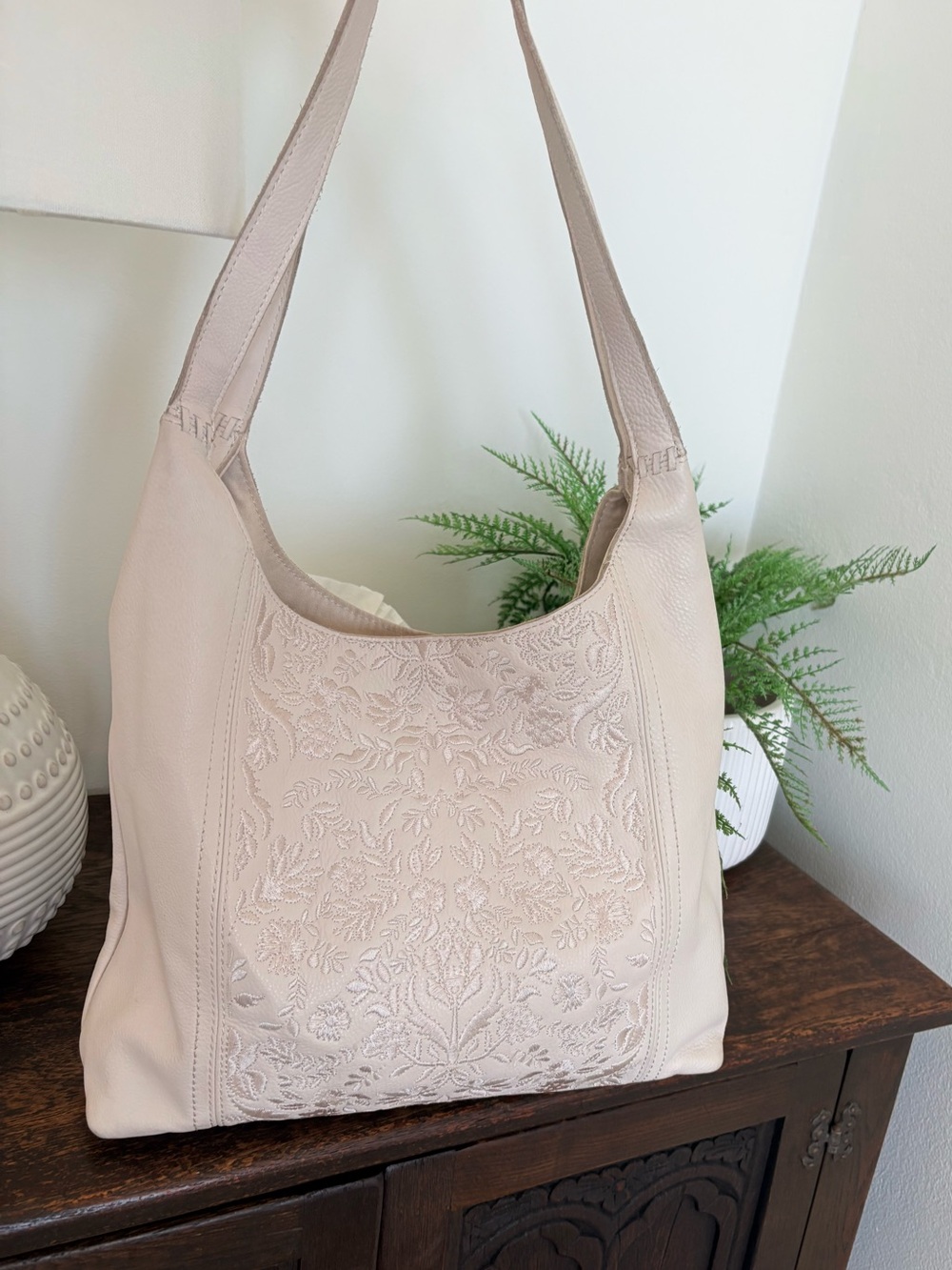 The Sak Huntley Embroidered Cream Hobo Bag